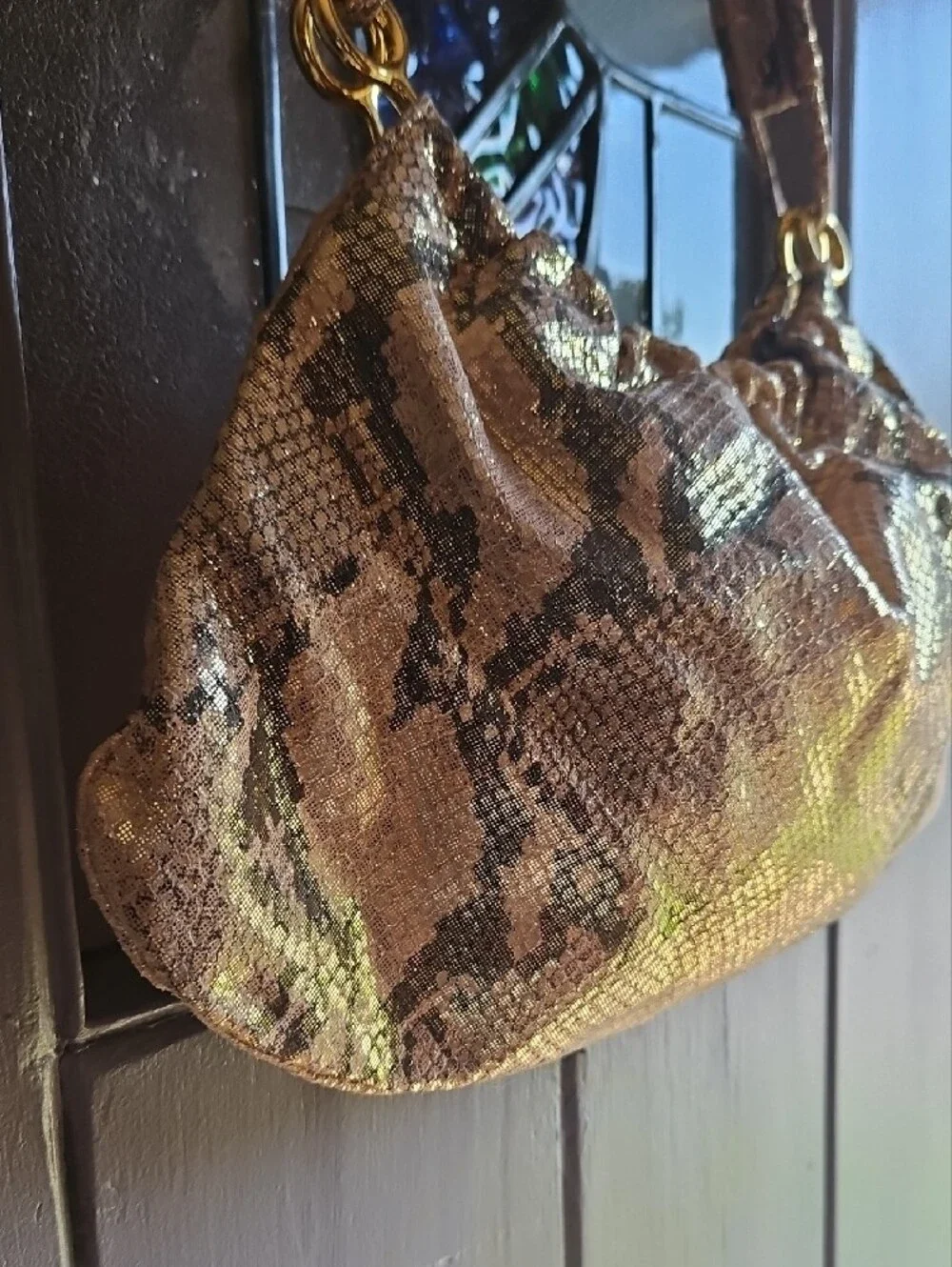 kate spade Rose Gold And Brown Snake-Print Metallic Shoulder Bag